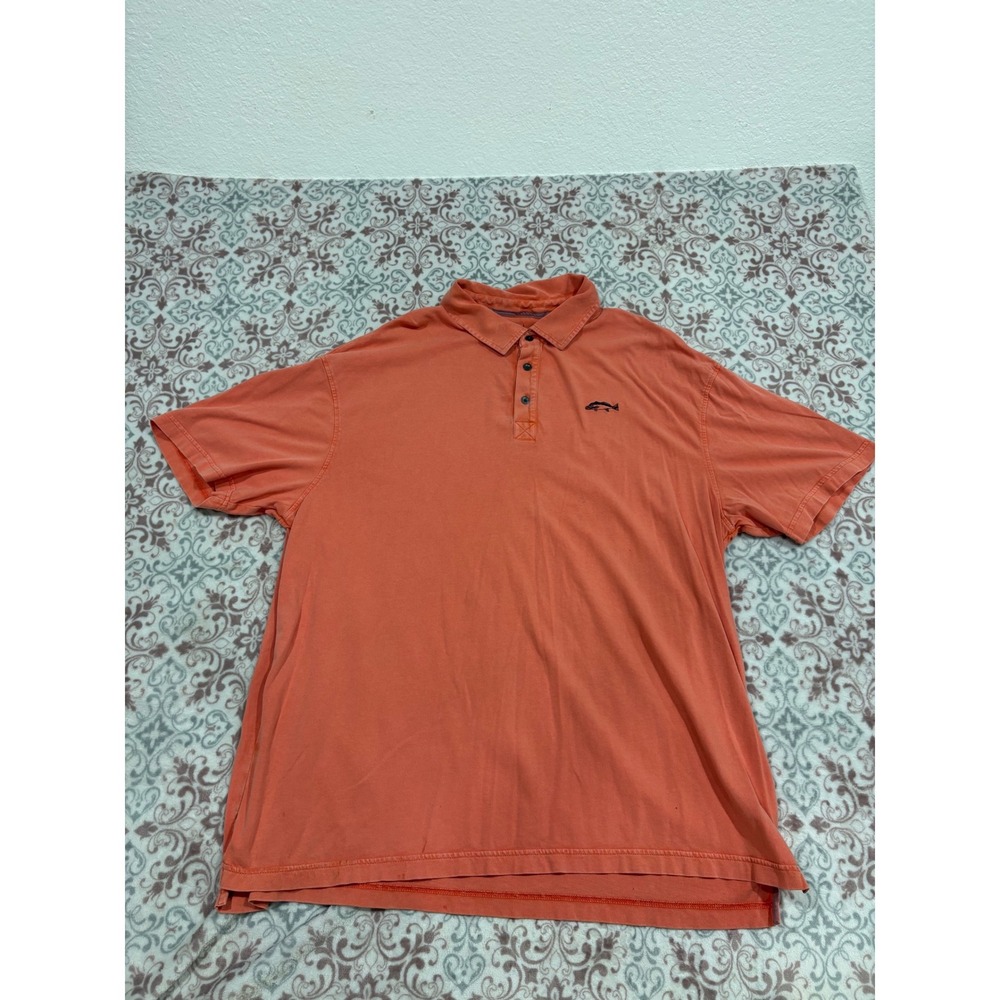 Red head Brand Co Mens 2XL Coral Orange Short Sleeve Fish Logo Polo Shirt